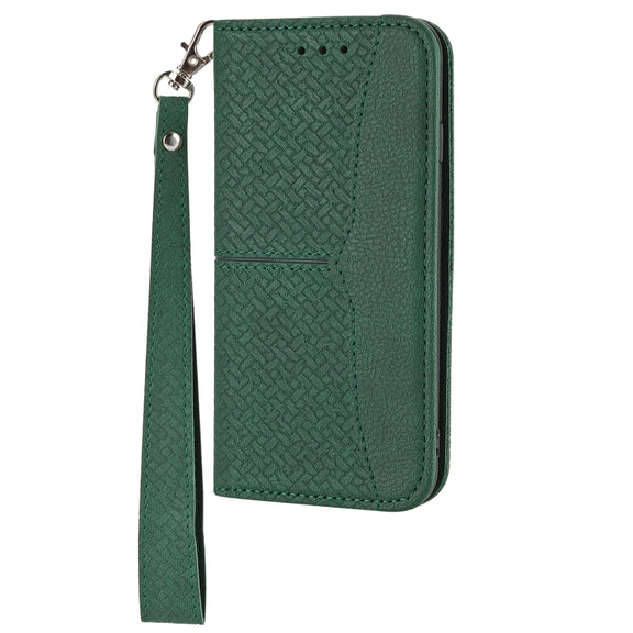 For iPhone 16 Woven Texture Stitching Magnetic Leather Phone Case(Green)