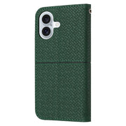 For iPhone 16 Woven Texture Stitching Magnetic Leather Phone Case(Green)