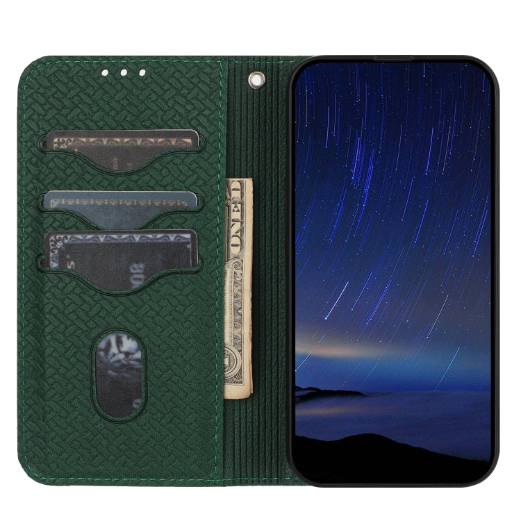 For iPhone 16 Woven Texture Stitching Magnetic Leather Phone Case(Green)