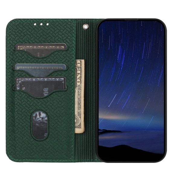 For iPhone 16 Woven Texture Stitching Magnetic Leather Phone Case(Green)