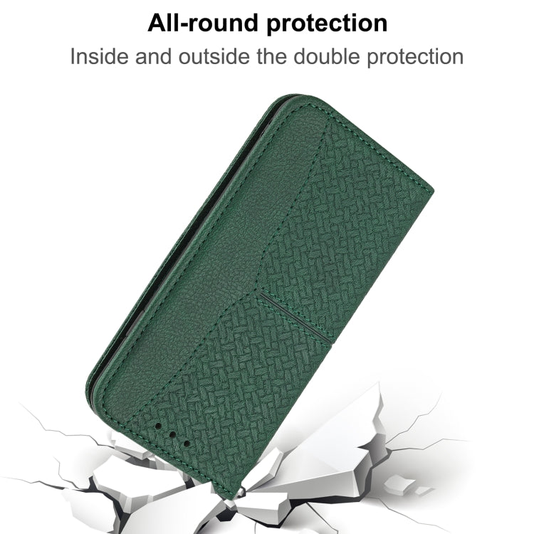 For iPhone 16 Woven Texture Stitching Magnetic Leather Phone Case(Green)