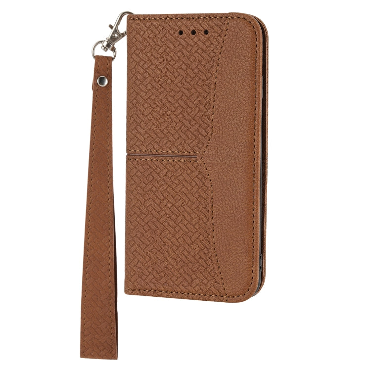 For iPhone 16e Woven Texture Stitching Magnetic Leather Phone Case(Brown)
