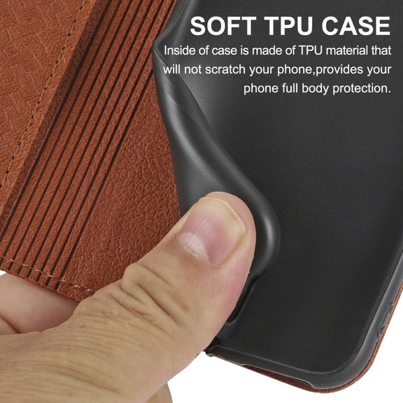 For iPhone 16e Woven Texture Stitching Magnetic Leather Phone Case(Brown)