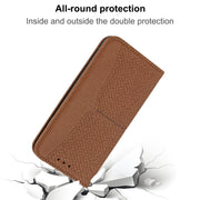For iPhone 16e Woven Texture Stitching Magnetic Leather Phone Case(Brown)