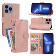 For iPhone 16 Pro Max Oil Skin Zipper Wallet Leather Phone Case(Pink) - free shipping - PMC TechLife - Order now!