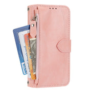 For iPhone 16 Pro Max Oil Skin Zipper Wallet Leather Phone Case(Pink)