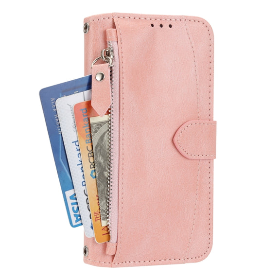 For iPhone 16 Pro Max Oil Skin Zipper Wallet Leather Phone Case(Pink)
