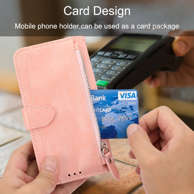 For iPhone 16 Pro Max Oil Skin Zipper Wallet Leather Phone Case(Pink)