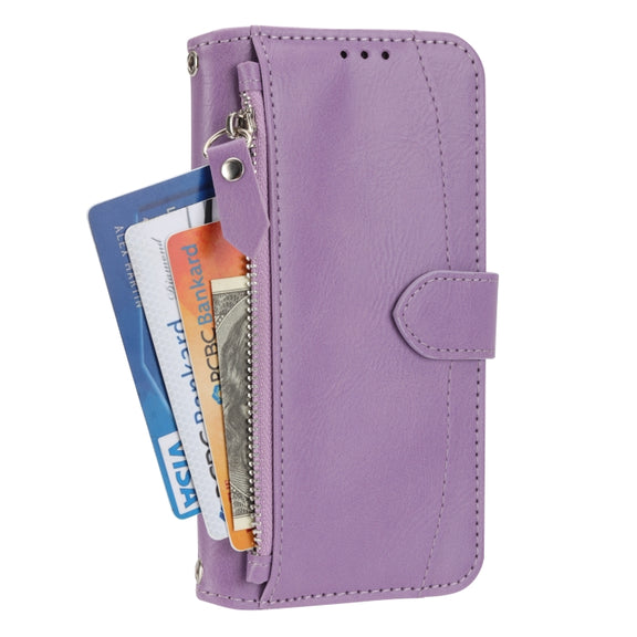 For iPhone 16 Pro Oil Skin Zipper Wallet Leather Phone Case(Purple)