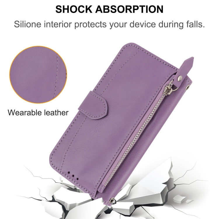 For iPhone 16 Pro Oil Skin Zipper Wallet Leather Phone Case(Purple)