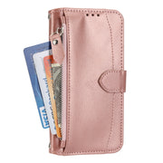 For iPhone 16 Oil Skin Zipper Wallet Leather Phone Case(Rose Gold)