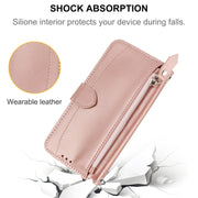 For iPhone 16 Oil Skin Zipper Wallet Leather Phone Case(Rose Gold)
