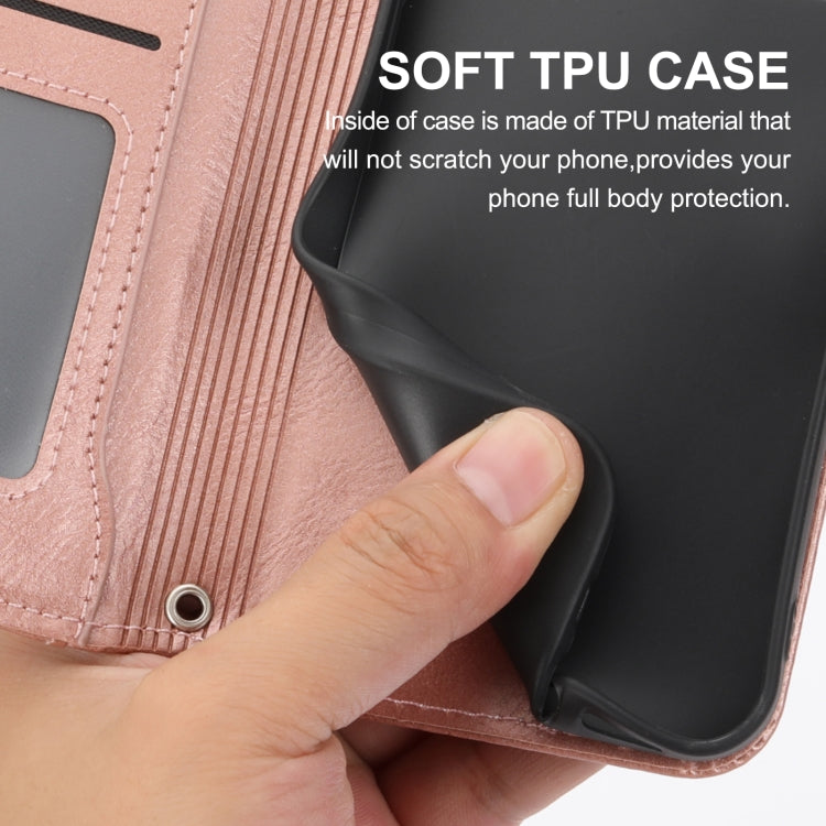 For iPhone 16 Oil Skin Zipper Wallet Leather Phone Case(Rose Gold)