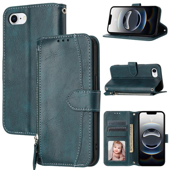 For iPhone 16e Oil Skin Zipper Wallet Leather Phone Case(Blue)