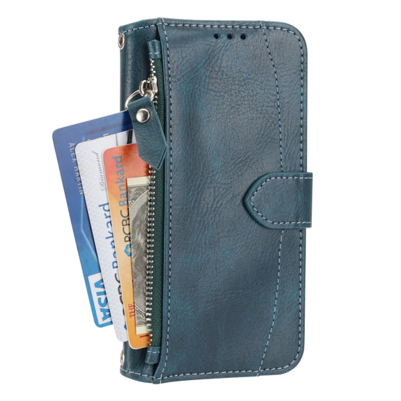 For iPhone 16e Oil Skin Zipper Wallet Leather Phone Case(Blue)