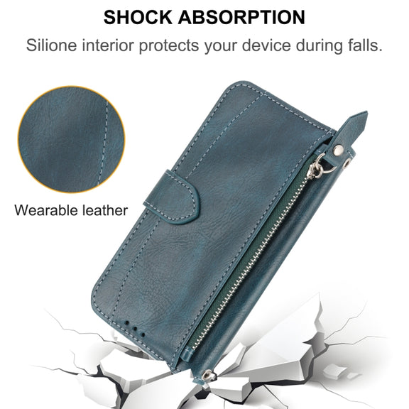 For iPhone 16e Oil Skin Zipper Wallet Leather Phone Case(Blue)