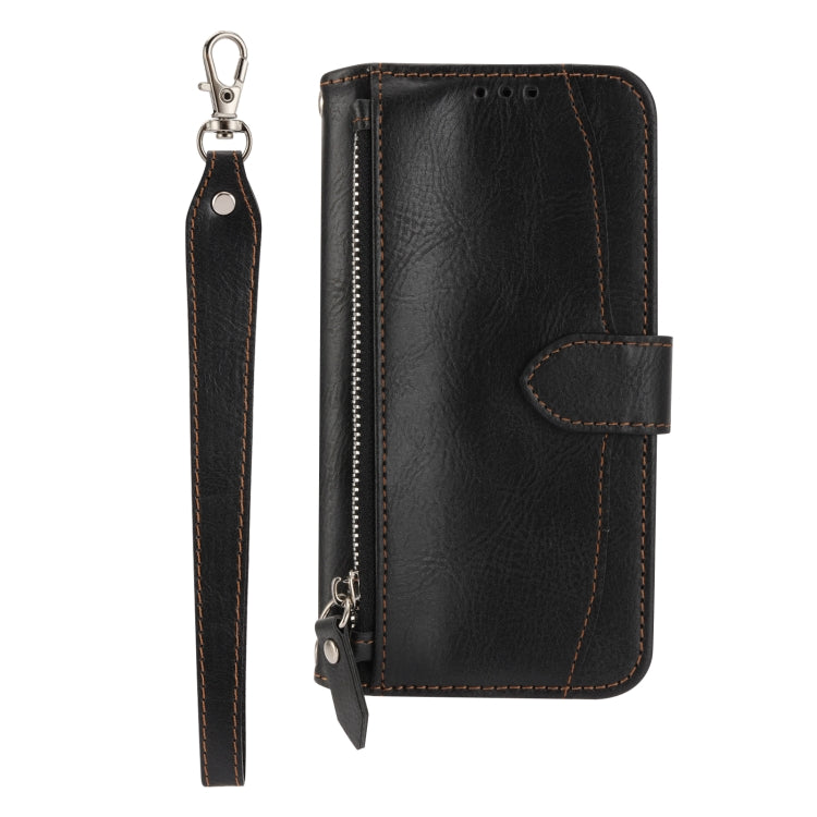 For iPhone 16e Oil Skin Zipper Wallet Leather Phone Case(Black)