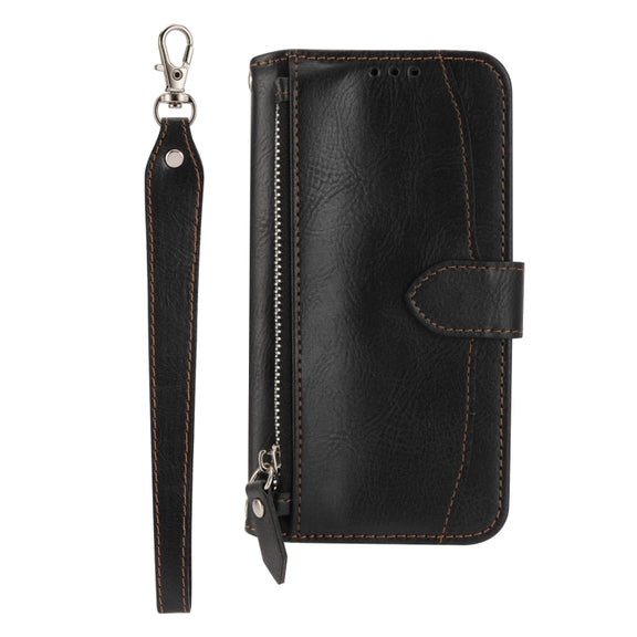 For iPhone 16e Oil Skin Zipper Wallet Leather Phone Case(Black)