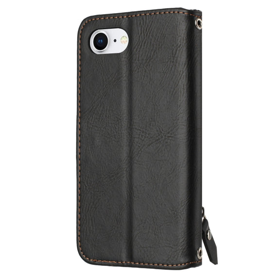For iPhone 16e Oil Skin Zipper Wallet Leather Phone Case(Black)