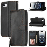 For iPhone 16e Oil Skin Zipper Wallet Leather Phone Case(Black)