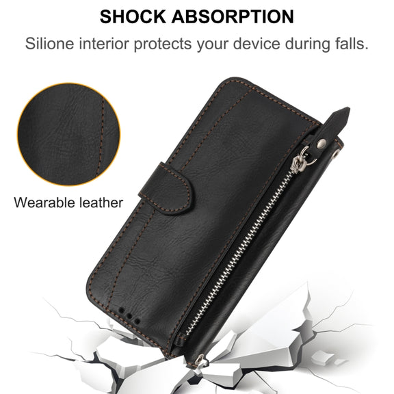 For iPhone 16e Oil Skin Zipper Wallet Leather Phone Case(Black)