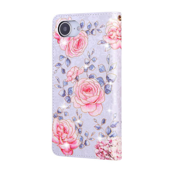 For iPhone 16e Bronzing Painting RFID Leather Case(Pastoral Rose)