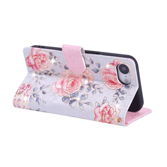 For iPhone 16e Bronzing Painting RFID Leather Case(Pastoral Rose)