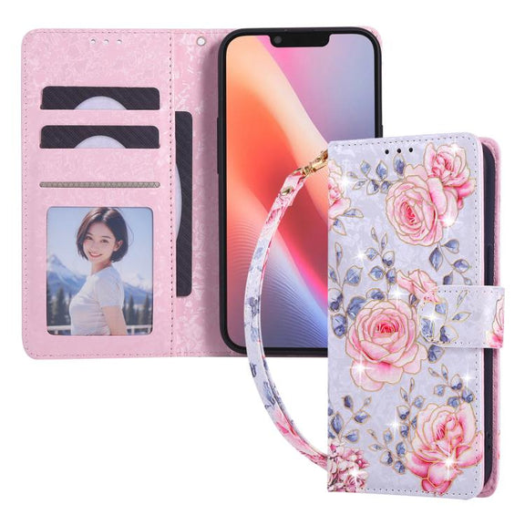 For iPhone 16e Bronzing Painting RFID Leather Case(Pastoral Rose)