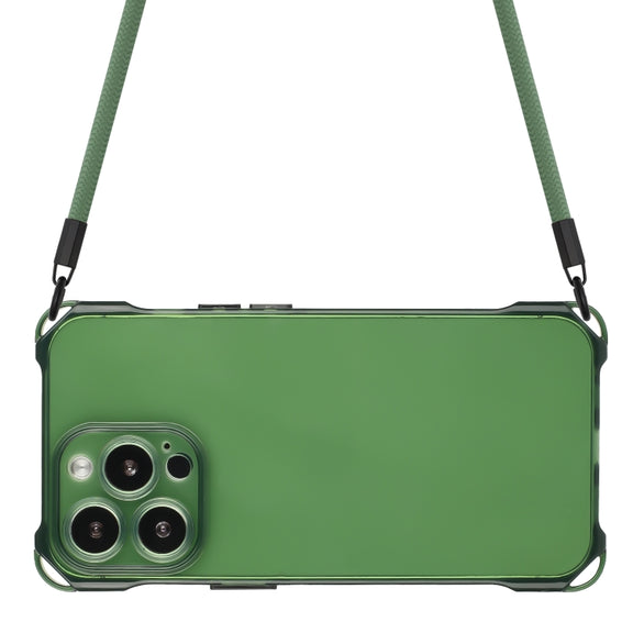 For iPhone 16 Pro Max Four-corner Shockproof TPU Phone Case with Lanyard(Green)