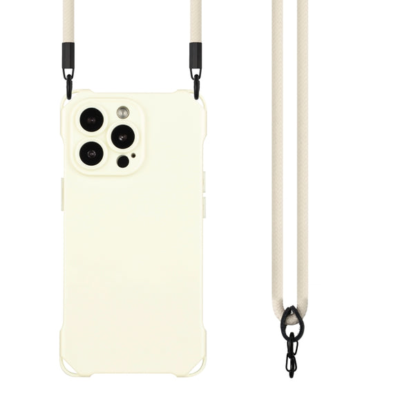 For iPhone 16 Pro Four-corner Shockproof TPU Phone Case with Lanyard(White)