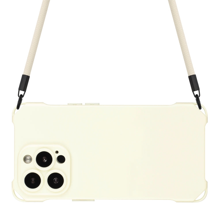 For iPhone 16 Pro Four-corner Shockproof TPU Phone Case with Lanyard(White)