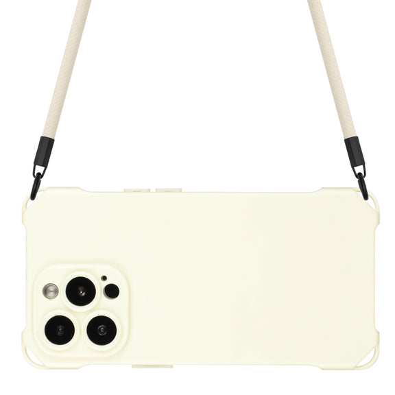 For iPhone 16 Pro Four-corner Shockproof TPU Phone Case with Lanyard(White)