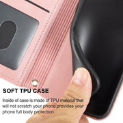 For iPhone 16 Pro Max Embossed Stripes Skin Feel Leather Phone Case(Pink)