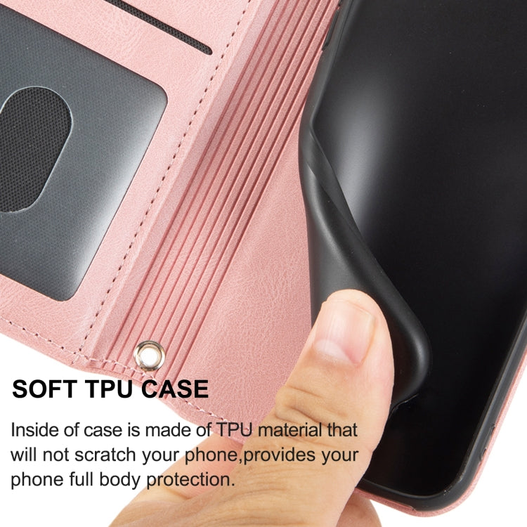 For iPhone 16 Pro Max Embossed Stripes Skin Feel Leather Phone Case(Pink)