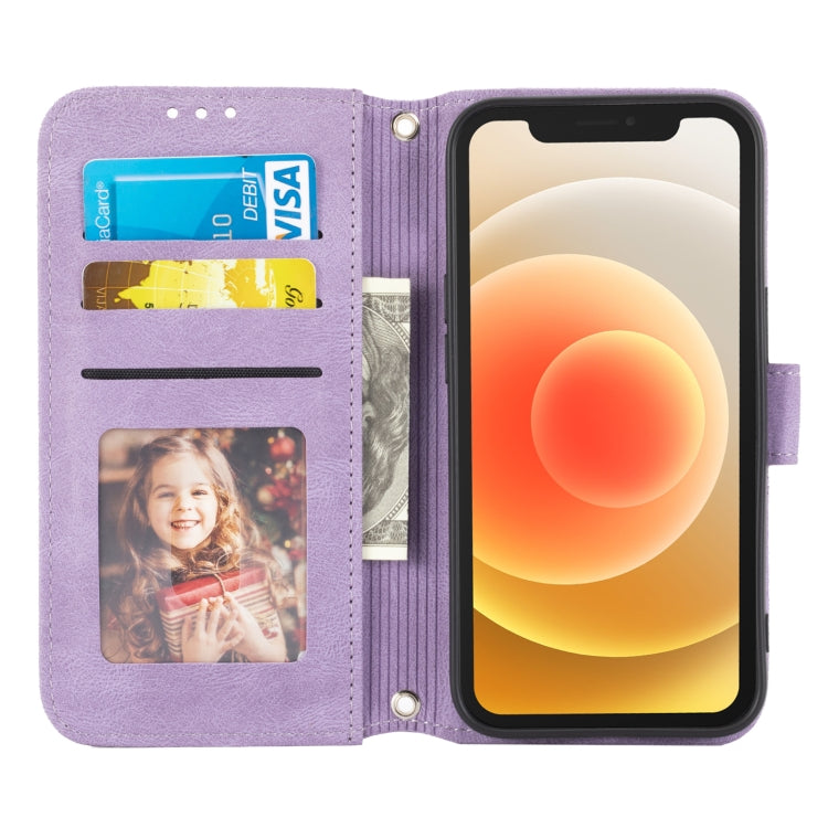 For iPhone 16 Pro Embossed Stripes Skin Feel Leather Phone Case(Light Purple)