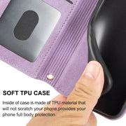 For iPhone 16 Pro Embossed Stripes Skin Feel Leather Phone Case(Light Purple)