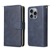 For iPhone 16 Pro Max 9 Card Slots Zipper Wallet Bag Leather Phone Case(Blue)