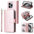 For iPhone 16 Pro Max 9 Card Slots Zipper Wallet Bag Leather Phone Case(Rose Gold) - iPhone 16 Pro Max Cases by PMC TechLife | Online Shopping South Africa | PMC TechLife | Buy Now Pay Later Mobicred