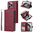 For iPhone 16 Pro Max 9 Card Slots Zipper Wallet Bag Leather Phone Case(Wine Red) - iPhone 16 Pro Max Cases by PMC TechLife | Online Shopping South Africa | PMC TechLife | Buy Now Pay Later Mobicred