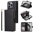 For iPhone 16 Pro Max 9 Card Slots Zipper Wallet Bag Leather Phone Case(Black) - iPhone 16 Pro Max Cases by PMC TechLife | Online Shopping South Africa | PMC TechLife | Buy Now Pay Later Mobicred