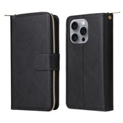 For iPhone 16 Pro Max 9 Card Slots Zipper Wallet Bag Leather Phone Case(Black)