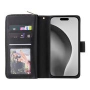 For iPhone 16 Pro Max 9 Card Slots Zipper Wallet Bag Leather Phone Case(Black)