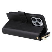For iPhone 16 Pro Max 9 Card Slots Zipper Wallet Bag Leather Phone Case(Black)