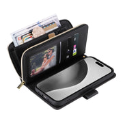 For iPhone 16 Pro Max 9 Card Slots Zipper Wallet Bag Leather Phone Case(Black)