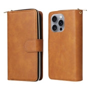 For iPhone 16 Pro Max 9 Card Slots Zipper Wallet Bag Leather Phone Case(Brown)