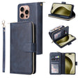 For iPhone 16 Pro 9 Card Slots Zipper Wallet Bag Leather Phone Case(Blue) - iPhone 16 Pro Cases by PMC TechLife | Online Shopping South Africa | PMC TechLife | Buy Now Pay Later Mobicred