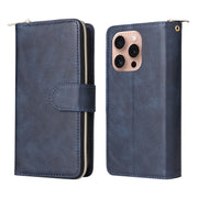 For iPhone 16 Pro 9 Card Slots Zipper Wallet Bag Leather Phone Case(Blue)