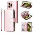 For iPhone 16 Pro 9 Card Slots Zipper Wallet Bag Leather Phone Case(Rose Gold) - iPhone 16 Pro Cases by PMC TechLife | Online Shopping South Africa | PMC TechLife | Buy Now Pay Later Mobicred