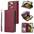 For iPhone 16 Pro 9 Card Slots Zipper Wallet Bag Leather Phone Case(Wine Red) - iPhone 16 Pro Cases by PMC TechLife | Online Shopping South Africa | PMC TechLife | Buy Now Pay Later Mobicred