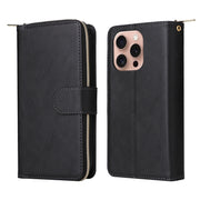 For iPhone 16 Pro 9 Card Slots Zipper Wallet Bag Leather Phone Case(Black)